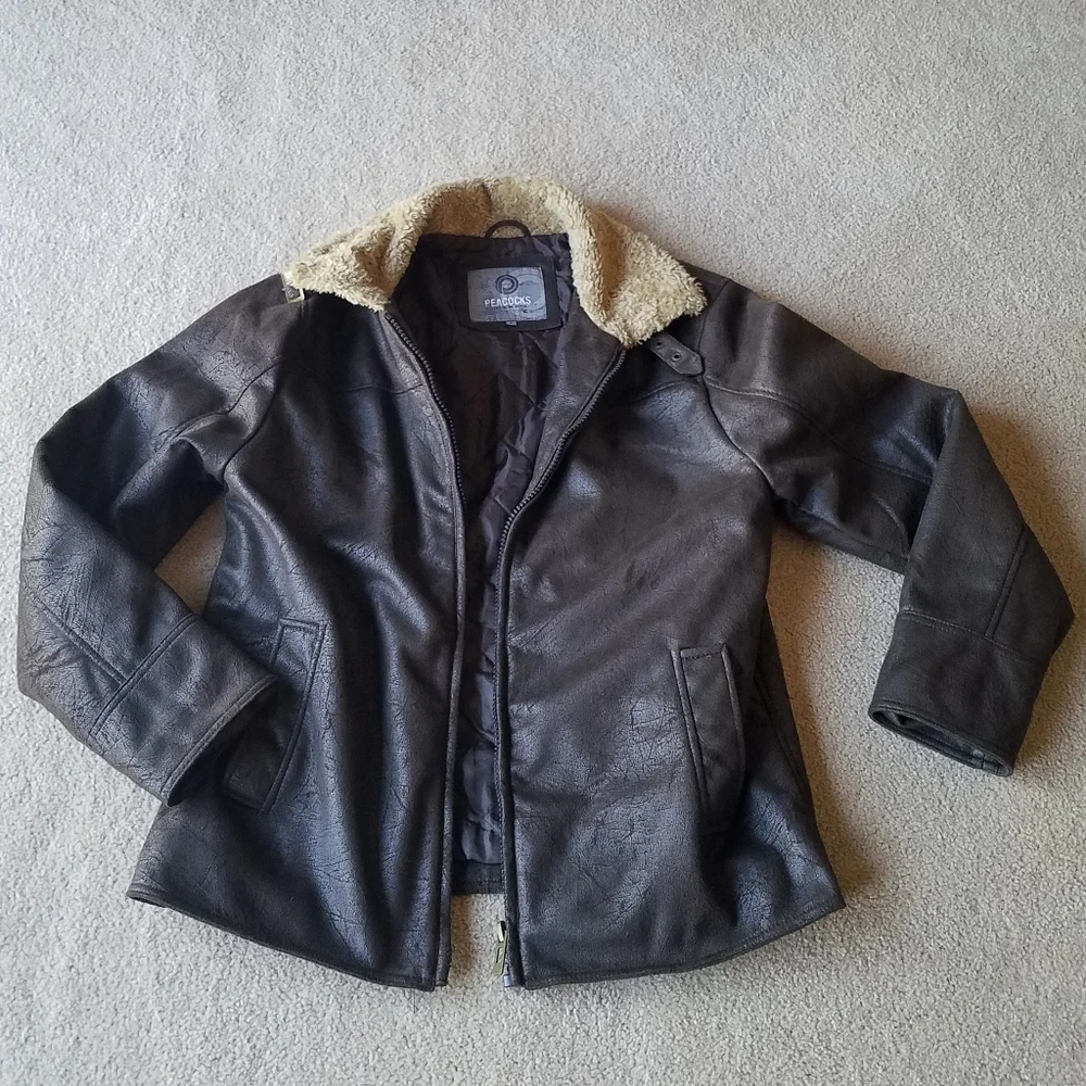 Dark Brown Faux Suede Sherpa Collar Jacket from England